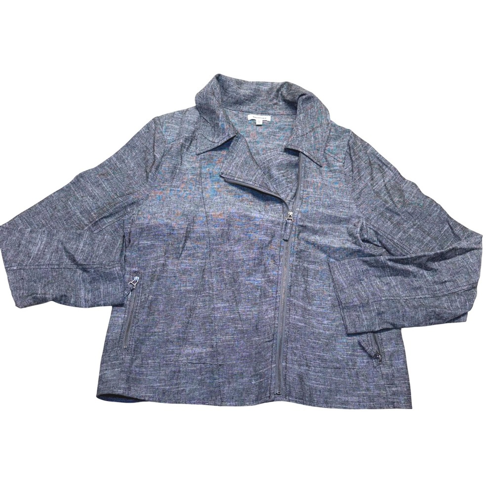 Max Studio Women's Gray Textured linen blend Asymmetrical Zip Jacket Size L